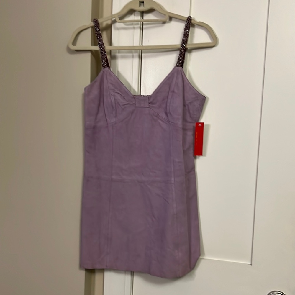 Vakko lavender suede camisole top with beading on the straps.
